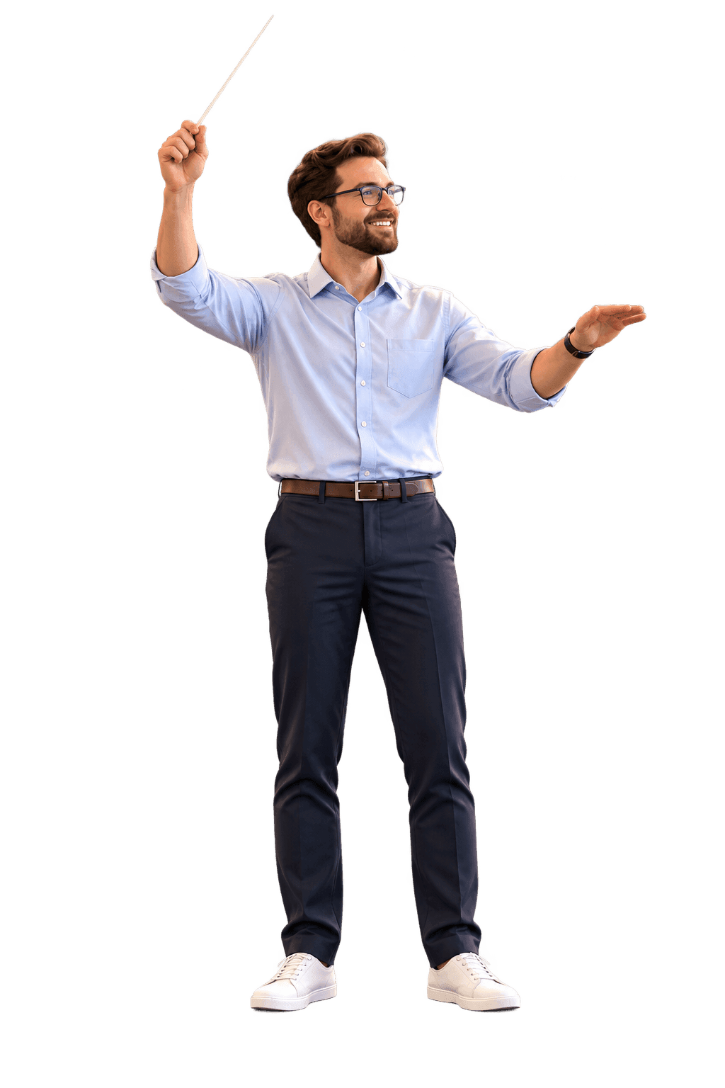 Eine Person dirigiert wie ein Orchester – Sinnbild für das Steuern von KI-Agenten
