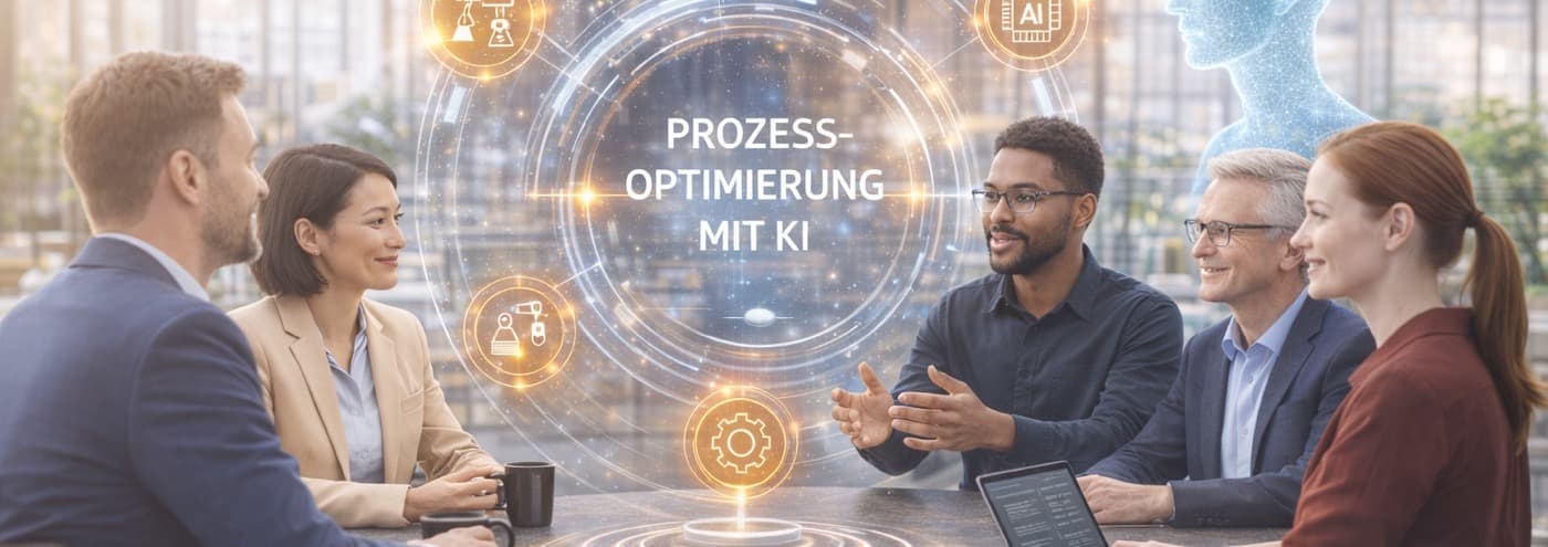 Fach- und Führungskräfte diskutieren Prozessoptimierung mit KI